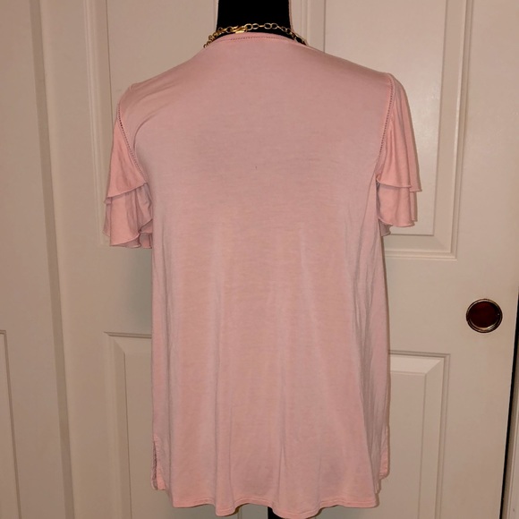 Cable & Gauge Short Sleeve-Flutter Sleeve Pink Top Medium - Picture 5 of 8